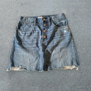 Madewell button fly denim Jean skirt raw hem